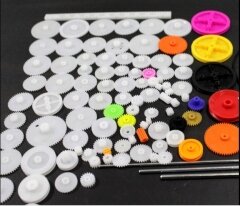 Set met 106 stuks diverse tandwielen en asjes