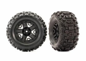 TIRES & WHEELS, ASSEMBLED, GLUED (2.8") RUSTLER® 4X4 BLACK WHEELS, SLEDGEHAMMER  TRX6792 TIRES & WHEELS, ASSEMBLED, GLUED (2.8") RUSTLER® 4X4 BLACK WHEELS, SLEDGEHAMMER  TRX6792