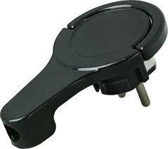 Netstekker haaks zeer plat met rand aarde zwart