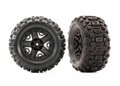 TIRES & WHEELS, ASSEMBLED, GLUED (2.8") RUSTLER® 4X4 BLACK WHEELS, SLEDGEHAMMER  TRX6792